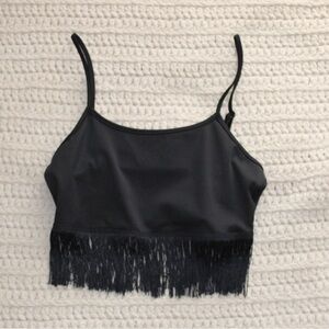 Black Fringe Crop Top